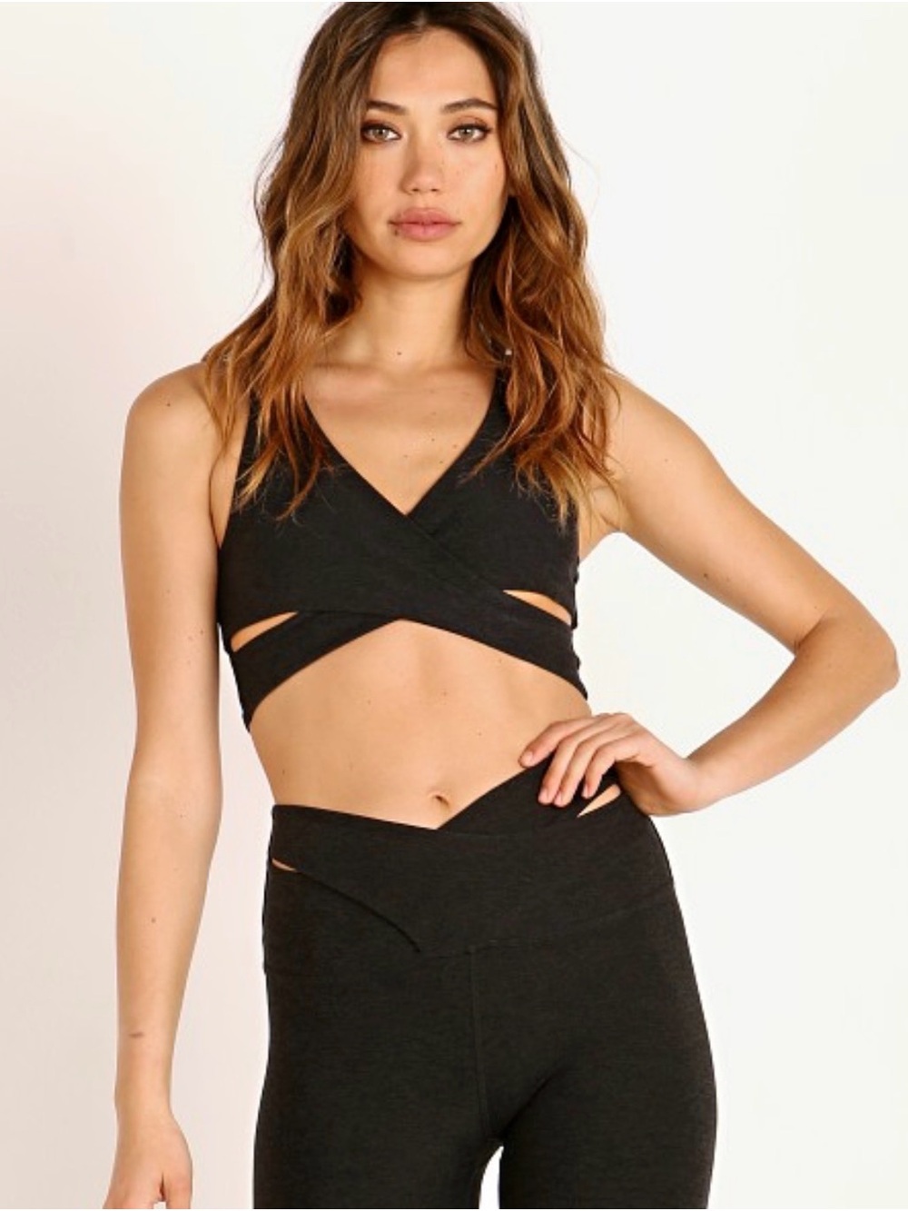 Beyond Yoga Black Cross-Front Cutout Crop Camisole